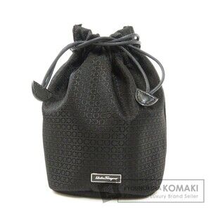 Salvatore Ferragamo Perforated Leather Drawstring Logo Plaque Bucket Bag Black